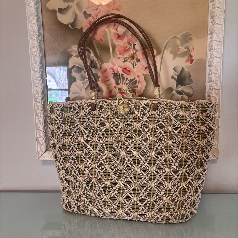 Urban Outfitters Woven Tote with Brown Handles